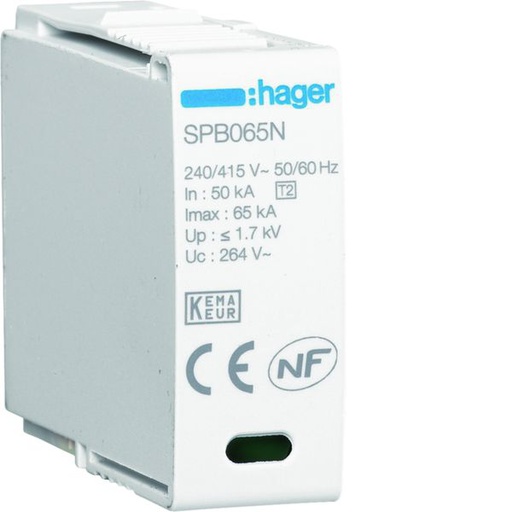 [HAG-SPB065N] Cartouches pour parafoudre de type 2 Imax 65kA N-PE Uc 260V In 20kA Up 1,5kV SPB065N