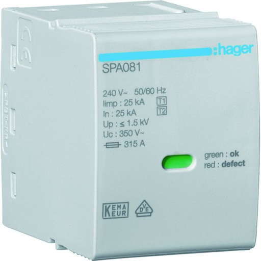 [HAG-SPA081] Cartouche L-N/PEN Uc 350V Iimp 25kA Up 1.5kV pour SPA80x SPA081