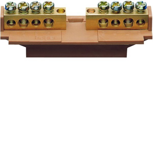 [HAG-KM08L] Borne en laiton, 4x10² 4x16², avec base de montage, Couleur: brun KM08L