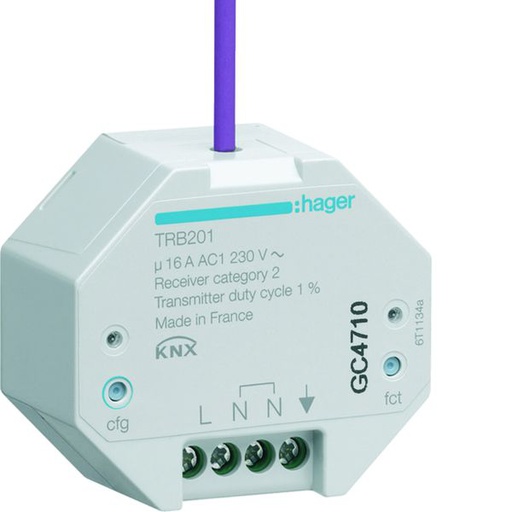 [HAG-TRB201] module fond de boite 1 sortie éclairage ON/OFF 16A radio KNX quicklink/easy/ETS TRB201