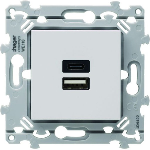 [HAG-WE113] Prise Essensya double USB A+C 15W Pure WE113