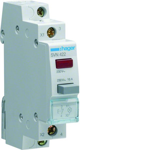 [HAG-SVN422] Bouton poussoir à impulsion 1O+0F 16A + voyant LED 230 - 230VAC Rouge 1 module SVN422