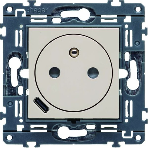 [HAG-WXF114D] Prise de courant affleurante Gallery 2P+T avec USB-C Dune WXF114D