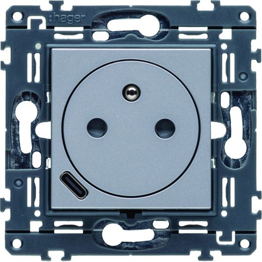 [HAG-WXF114T] Prise de courant affleurante 2P+T avec USB-C Titane WXF114T