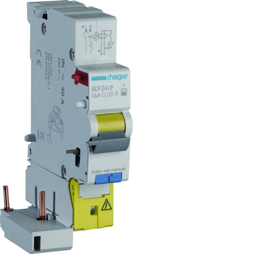 [HAG-BDF240F] Bloc différentiel 40A 30mA 1P+N type F à bornes décalées BDF240F