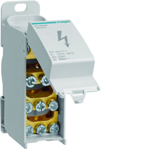 [HAG-KJ02DN] Bloc de répartition 125A, unipolaire, 2x 6-35²/1x 1,5-16²/6x 1,5-16² KJ02DN