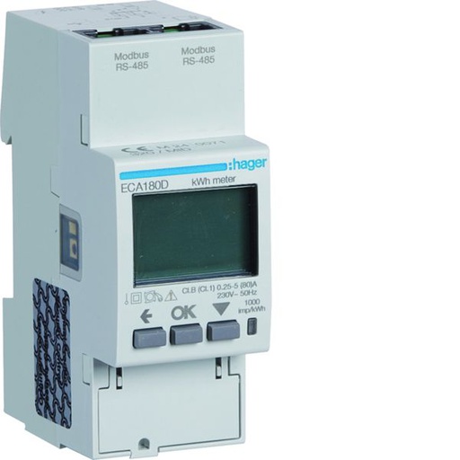 [HAG-ECA180D] Compteur d'énergie monophasé 80A communiquant MOBDUS RS485 bornes RJ45 MID ECA180D