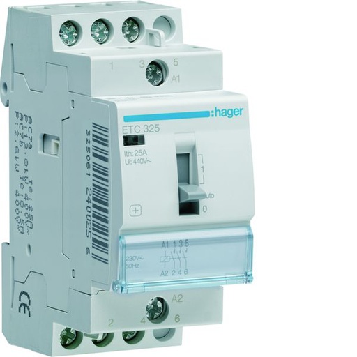 [HAG-ETC325] Contacteur Jour-Nuit 25A, 3F, 230V 2 module ETC325