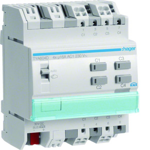 [HAG-TYA604D] Actionneur KNX 4 sorties 16A/230V configuration Mode ETS uniquement TYA604D