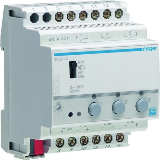 [HAG-TX211A] actionneur d'éclairage 1-10V 3 sorties KNX filaire TX211A