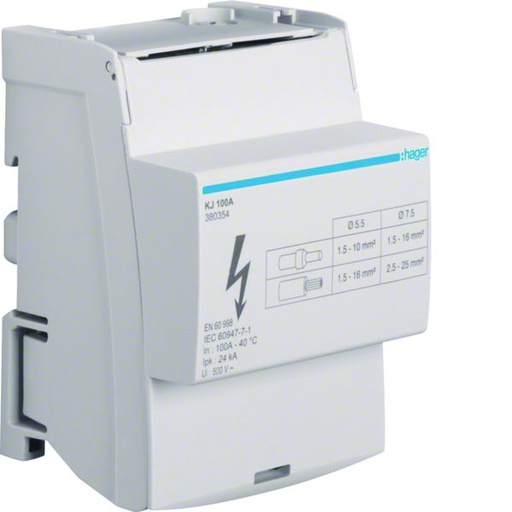 [HAG-KJ100A] Répartiteur 100A, tétrapolaire, 2x 2,5-25mm²/ 5x 1,5-16² par phase KJ100A
