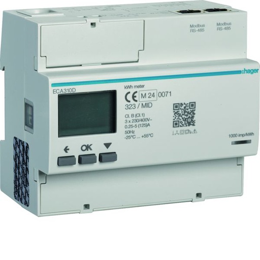 [HAG-ECA310D] Compteur d'énergie triphasé 125A communiquant MOBDUS RS485 bornes RJ45 MID ECA310D