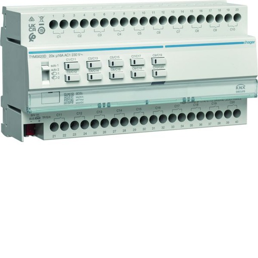 [HAG-TYMS620D] Actionneur KNX Secure 20 sorties 16A/230V configuration Mode easy/ETS TYMS620D