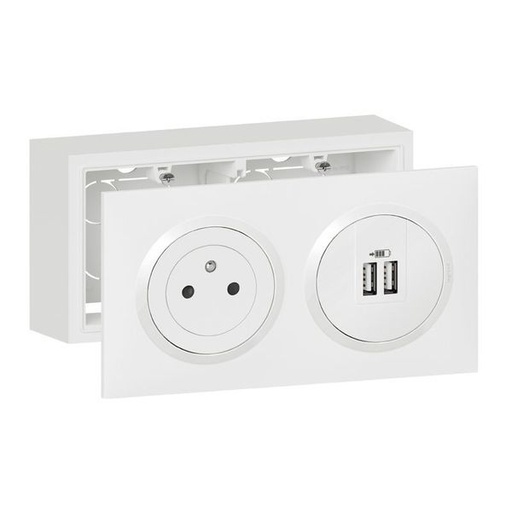 [LEG300410] Kit Prise Surface + Chargeur 2 Usb Typea Dooxie 2,4A Avec Ca legrand 300410