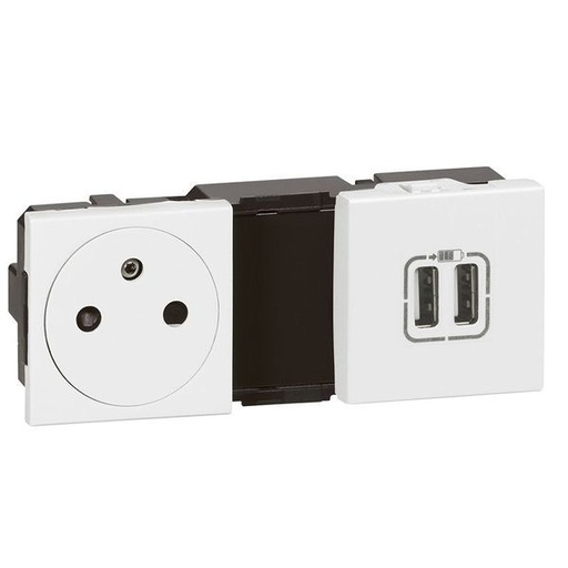 [LEG077595] Prise De Courant Surface + Chargeur 2 Usb Type-A Mosaic 2X legrand 077595